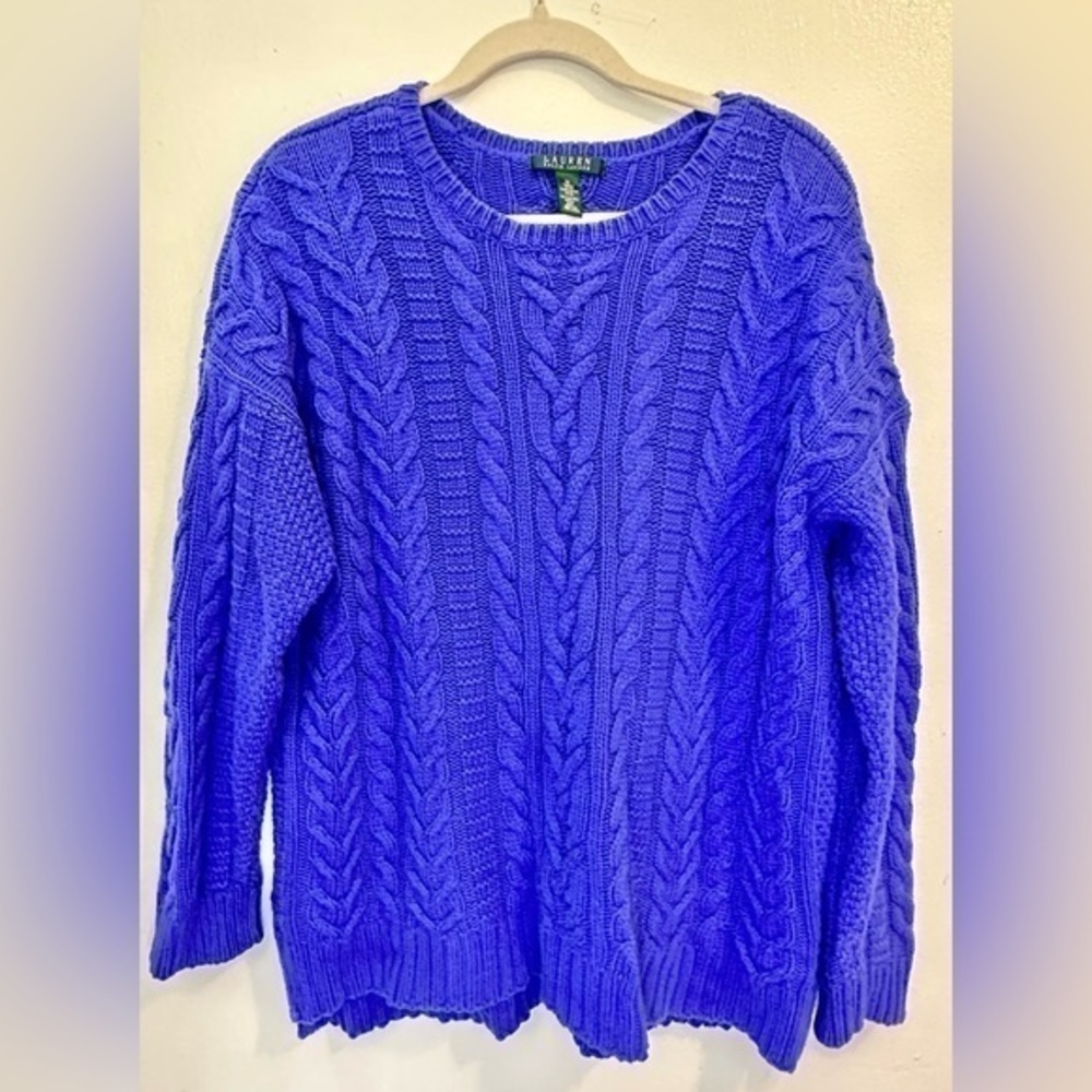 Ralph Lauren Crewneck Pullover Fisherman’s Blue Sweater Plus Size 1X - Picture 2 of 5